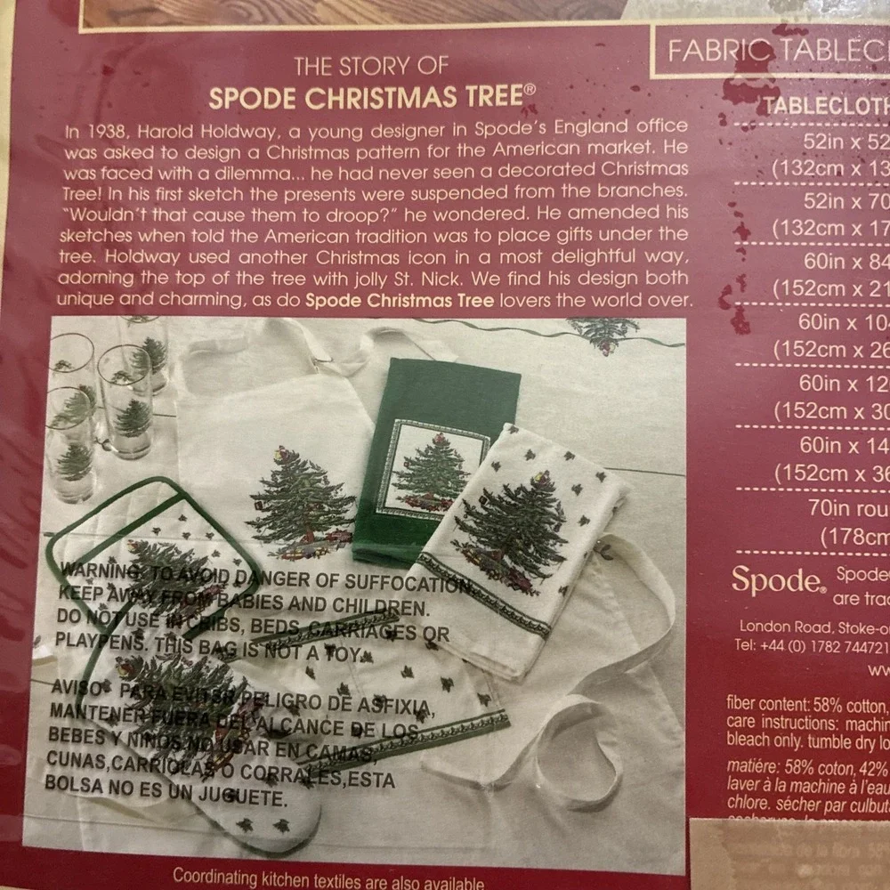 Spode Christmas Tree 60IN x 104IN Oblong Fabric Tablecloth NEW